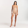 POWER MESH SHAPEWEAR CORE SCULPT OPEN BUST MID THIGH BODYSUIT | CLAY