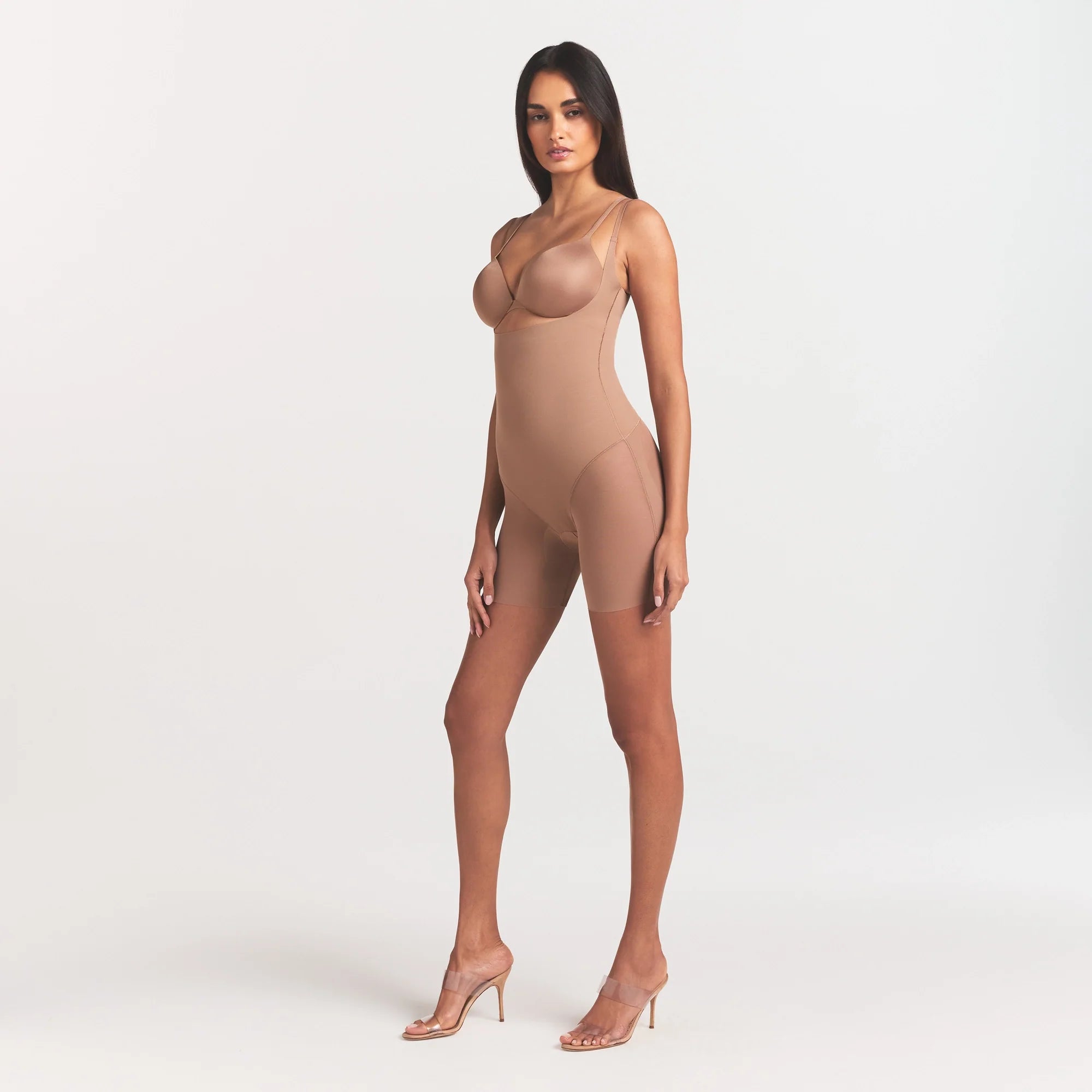 POWER MESH SHAPEWEAR CORE SCULPT OPEN BUST MID THIGH BODYSUIT | SIENNA