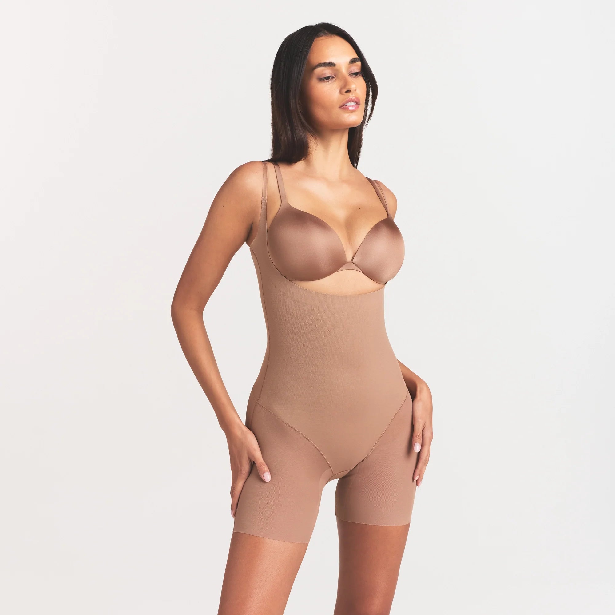 POWER MESH SHAPEWEAR CORE SCULPT OPEN BUST MID THIGH BODYSUIT | SIENNA