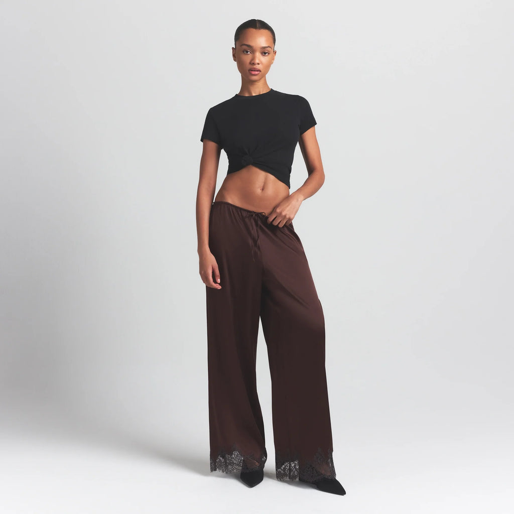 SILK LACE STRAIGHT LEG PANT | ESPRESSO CONTRAST