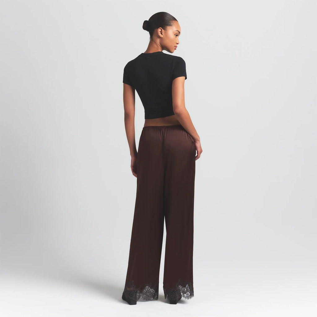 SILK LACE STRAIGHT LEG PANT | ESPRESSO CONTRAST