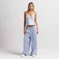 SILK LACE STRAIGHT LEG PANT | PERIWINKLE CONTRAST
