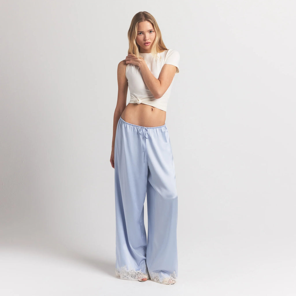 SILK LACE STRAIGHT LEG PANT | PERIWINKLE CONTRAST