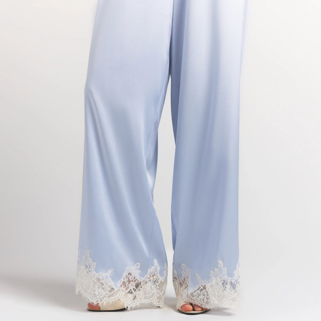 SILK LACE STRAIGHT LEG PANT | PERIWINKLE CONTRAST