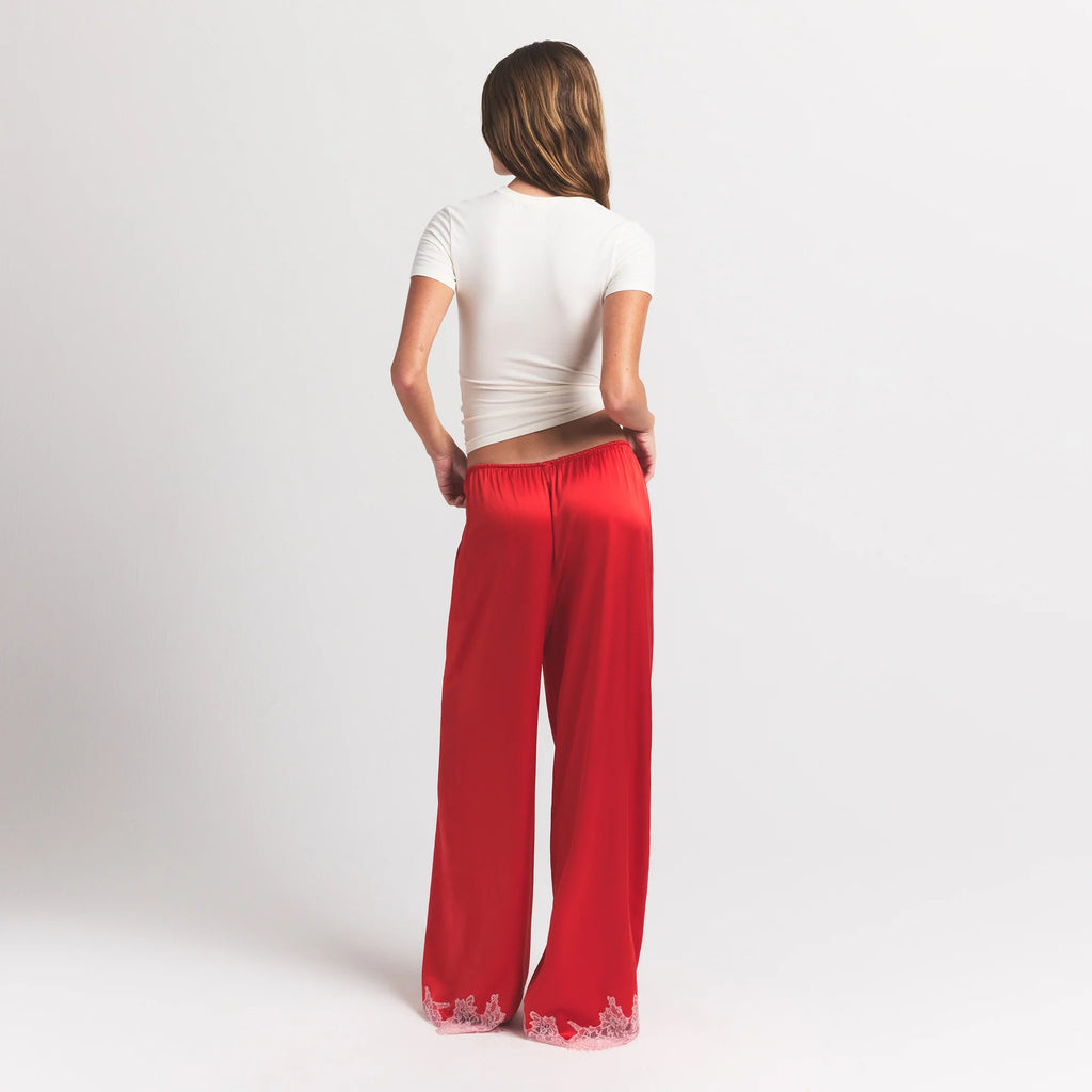 SILK LACE STRAIGHT LEG PANT | RUBY CONTRAST
