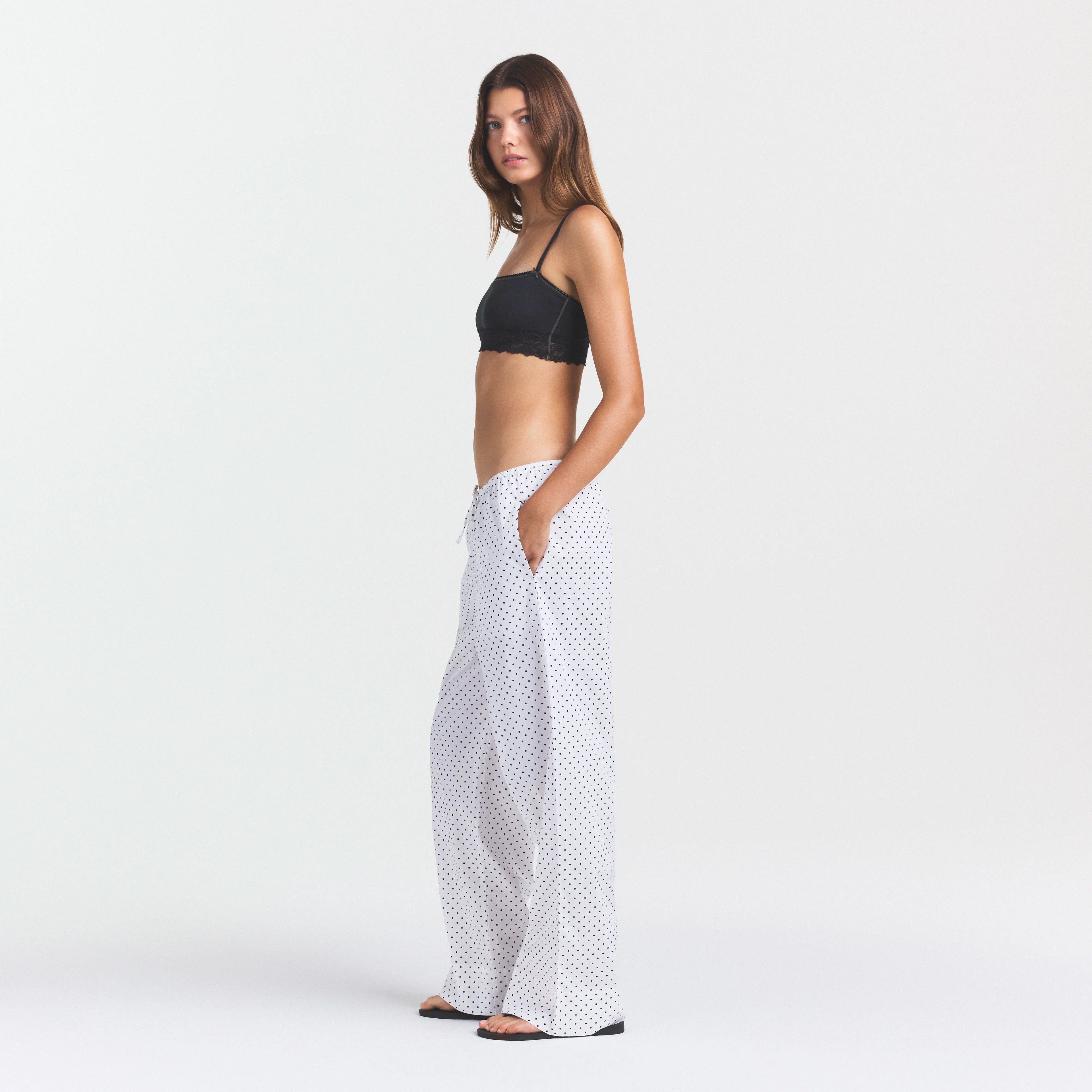 COTTON POPLIN SLEEP STRAIGHT LEG PANT | ONYX DOT PRINT