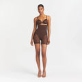 POWER MESH SHAPEWEAR CORE SCULPT HIGH-WAISTED MID THIGH SHORT | COCOA
