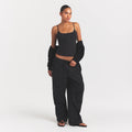 WOVEN COTTON OVERSIZED LOW RISE CARGO PANT | ONYX