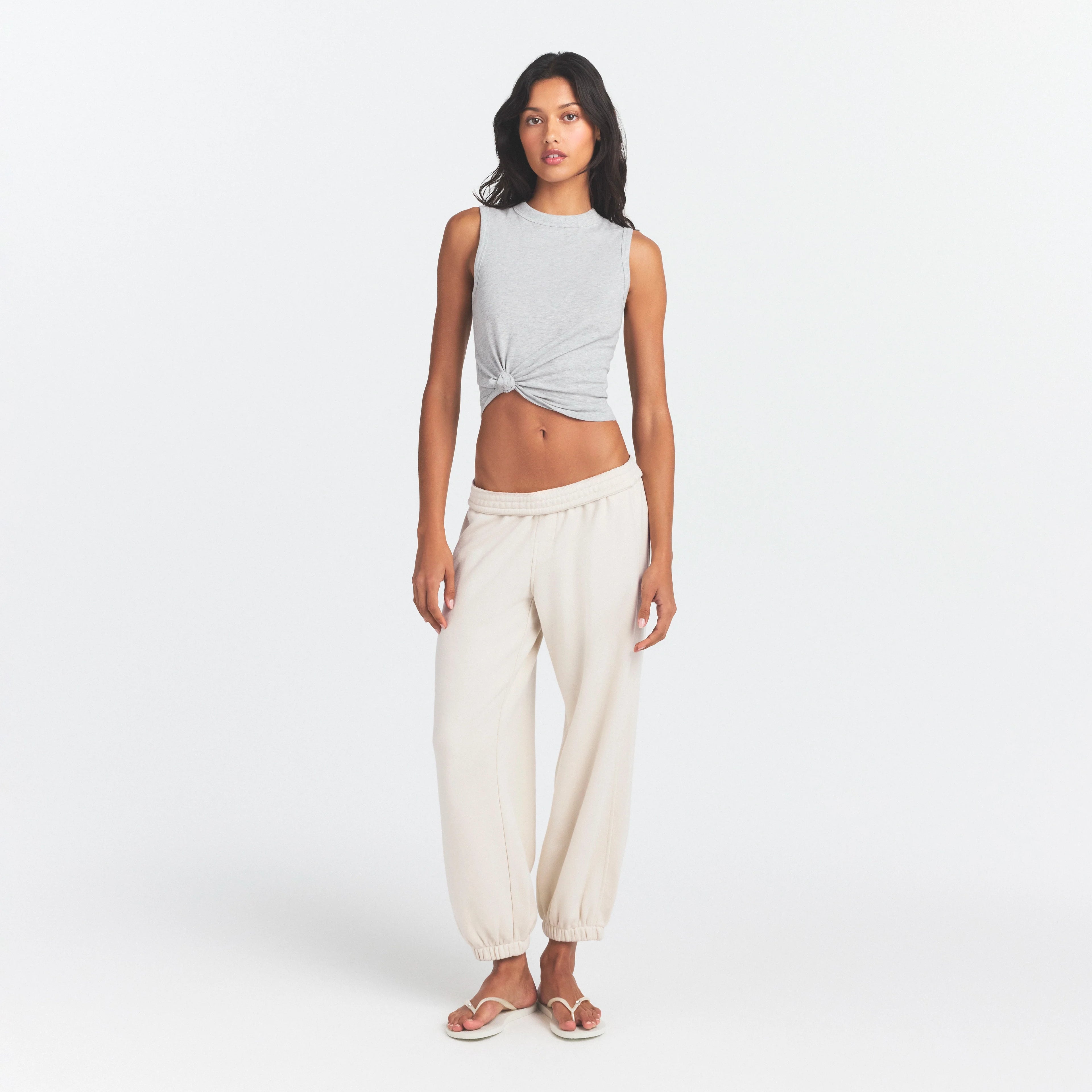 DRAPEY FRENCH TERRY CROPPED JOGGER | BUFF