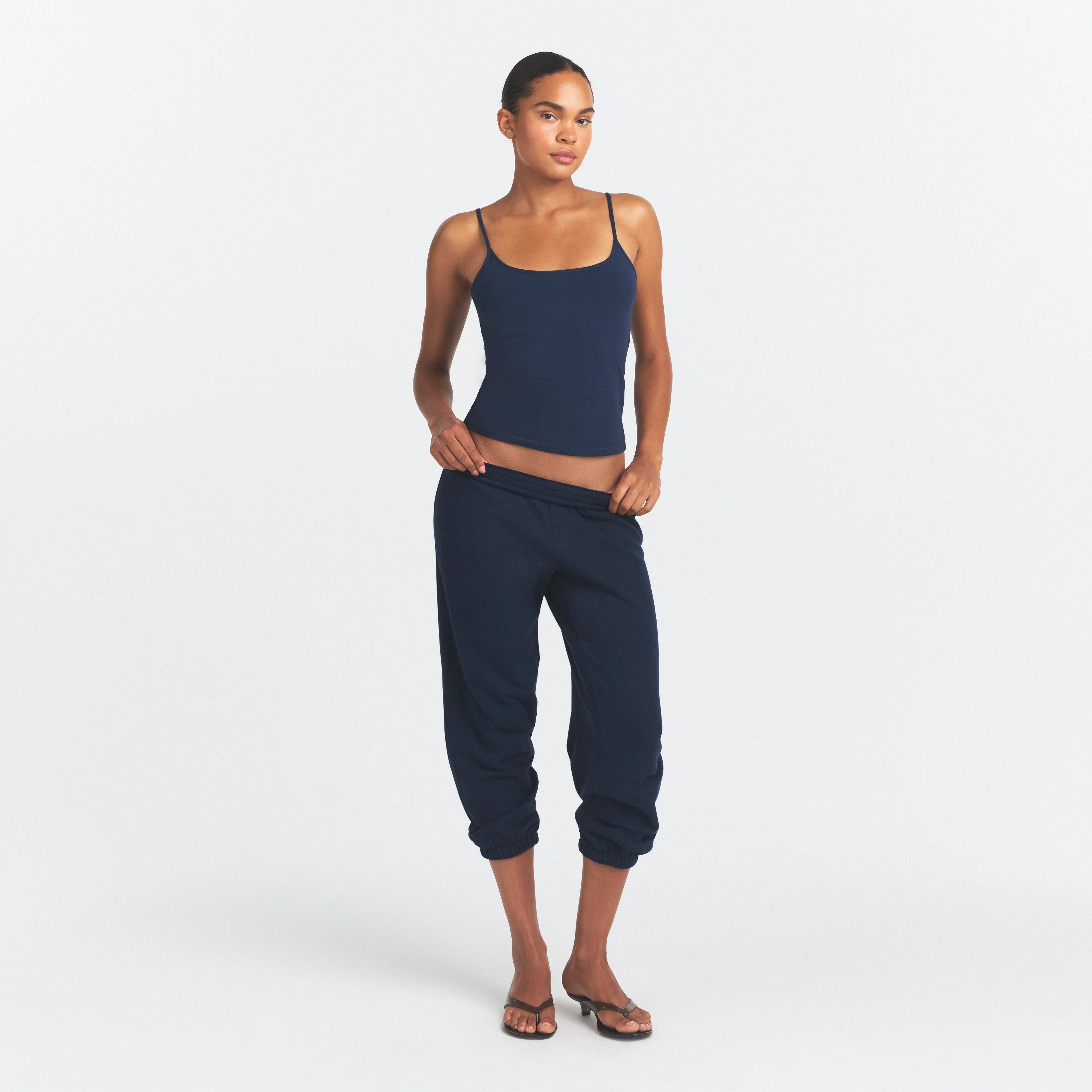 DRAPEY FRENCH TERRY CROPPED JOGGER | NAVY