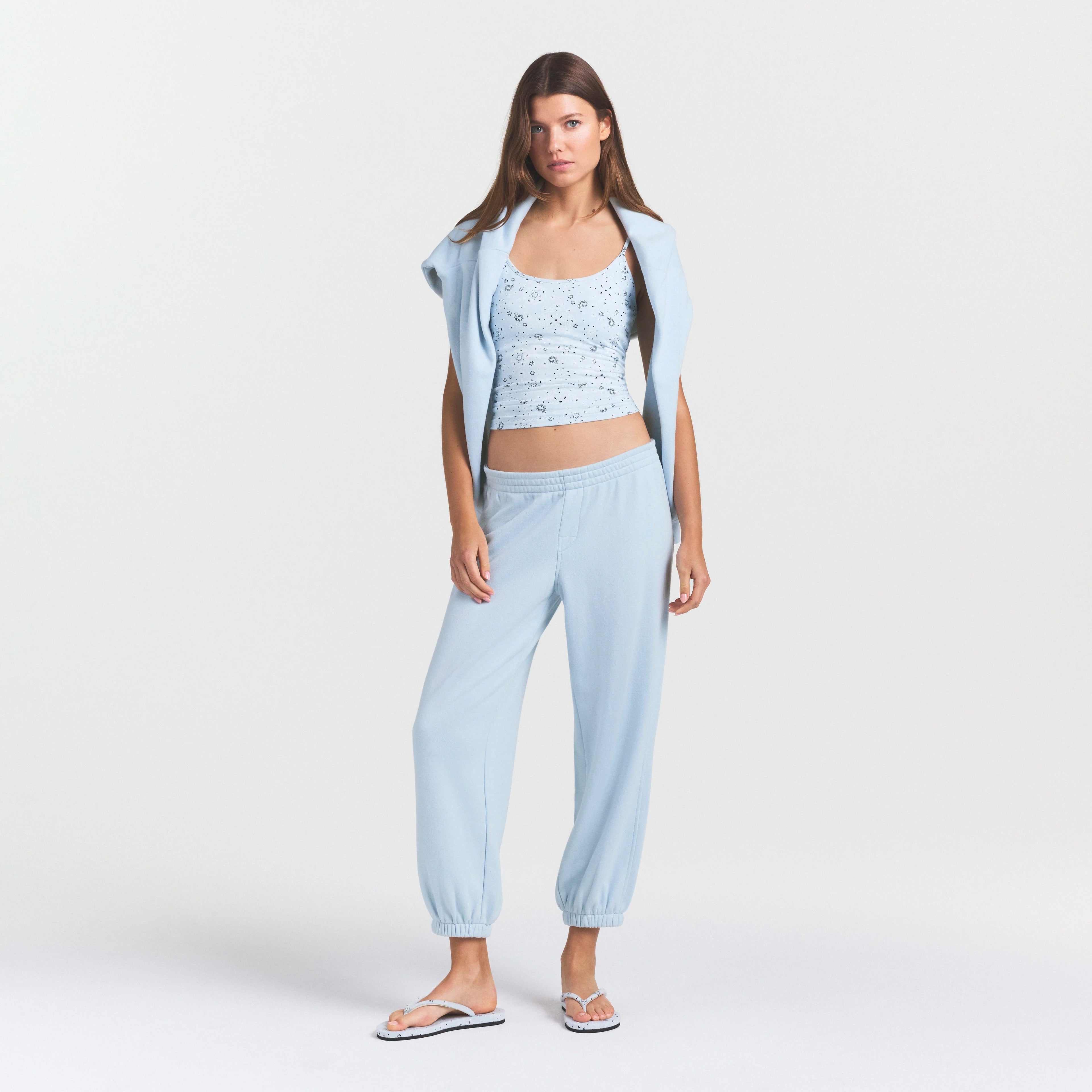 DRAPEY FRENCH TERRY CROPPED JOGGER | POWDER BLUE