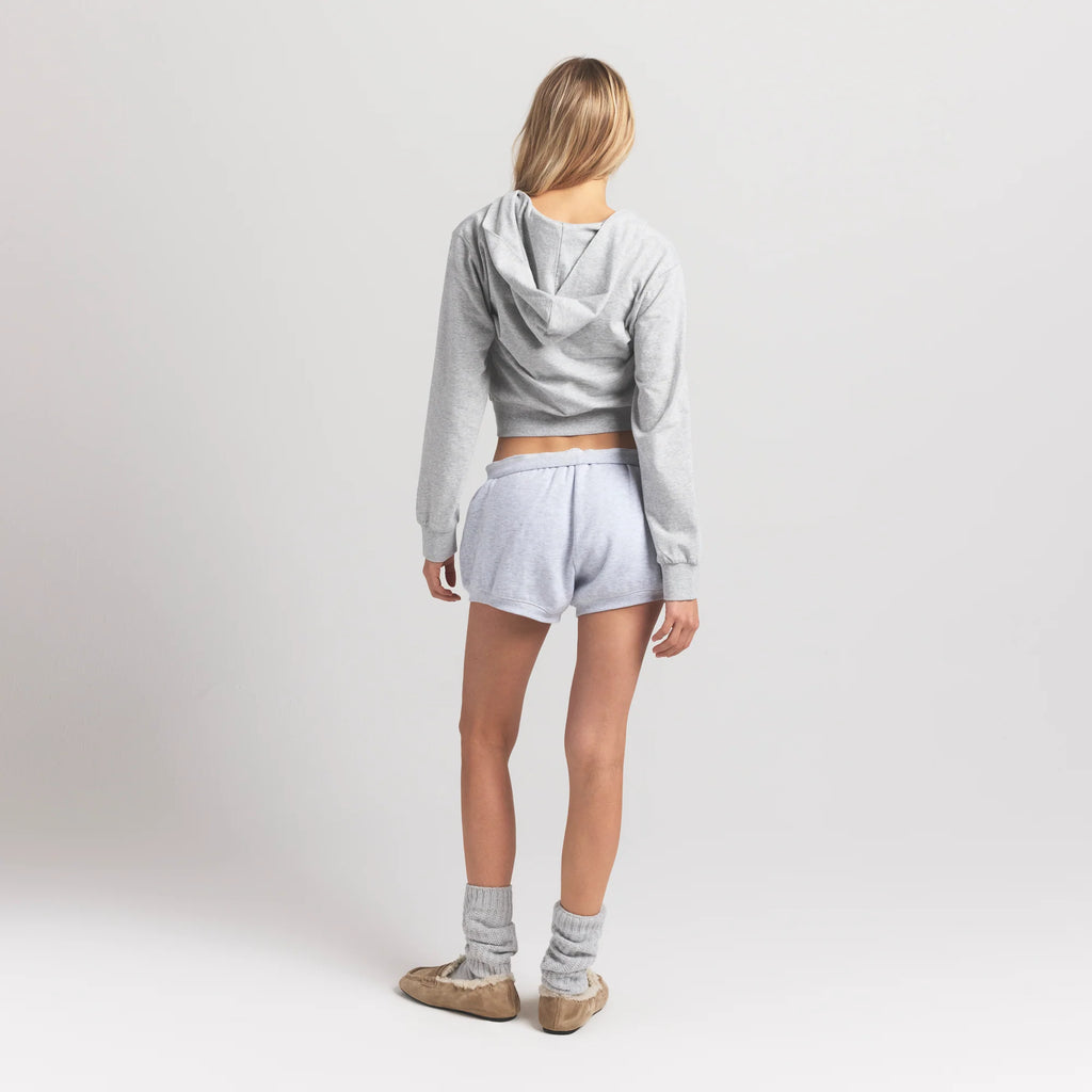 COTTON FLEECE BUBBLE HEM SHORT | LIGHT HEATHER GREY