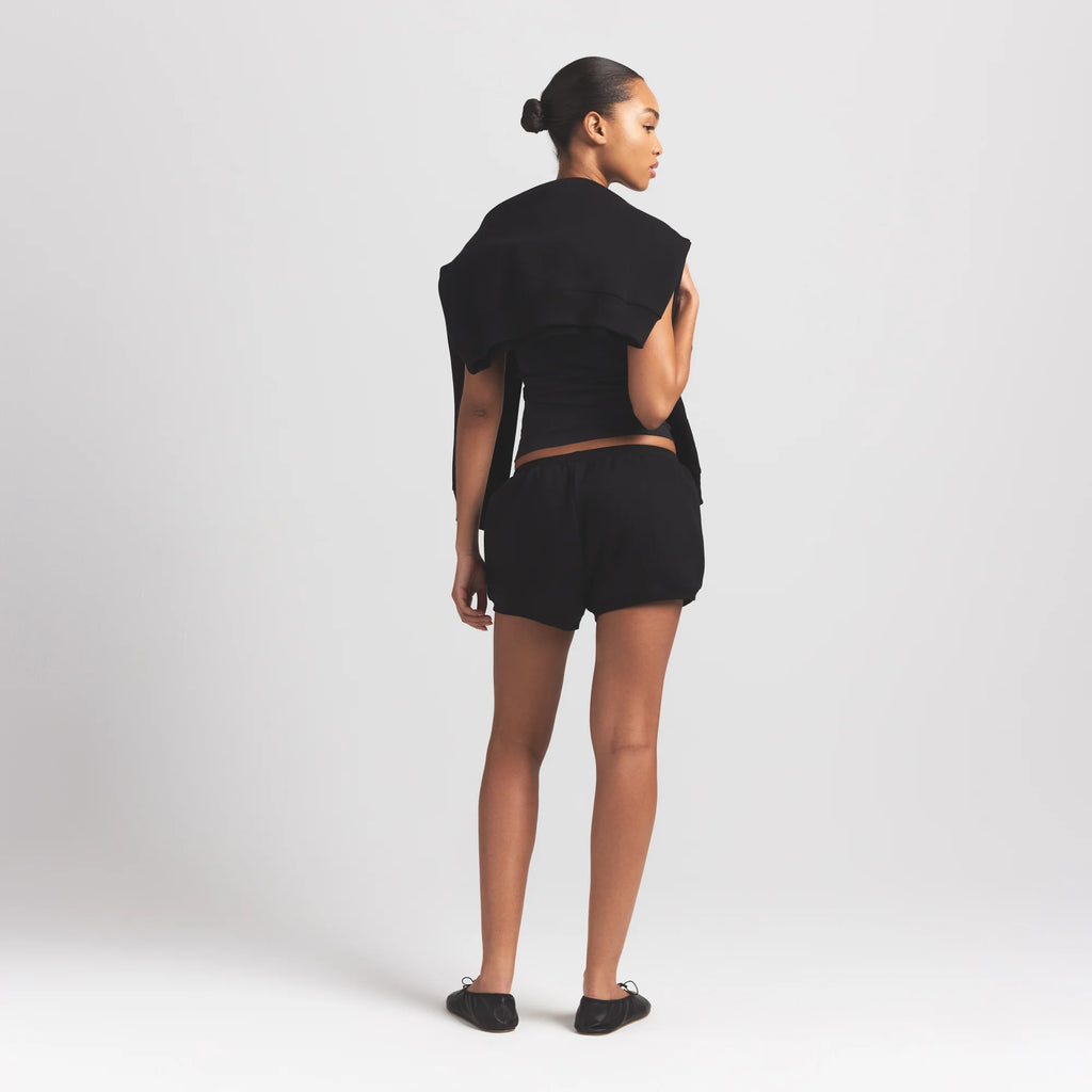 COTTON FLEECE BUBBLE HEM SHORT | ONYX