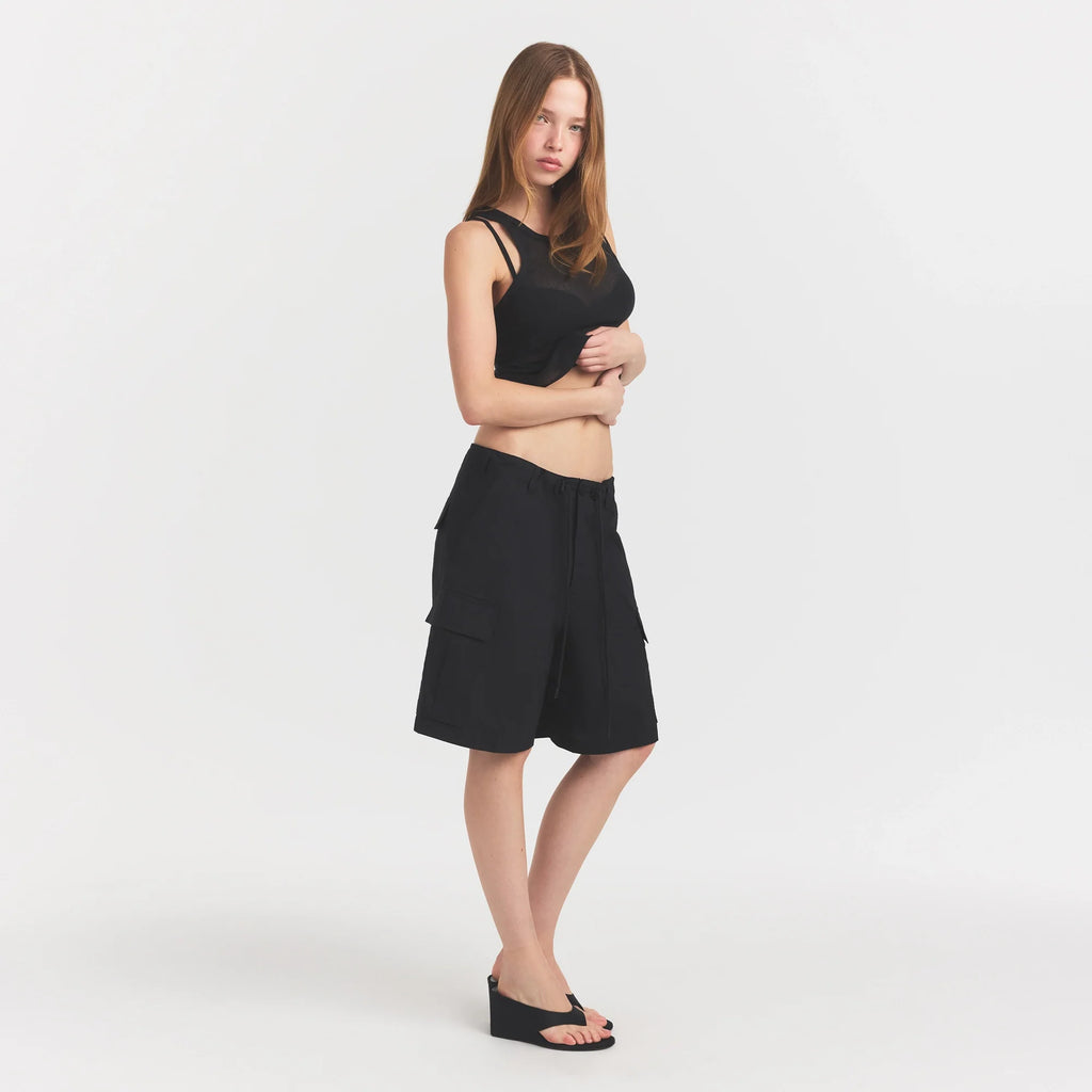 WOVEN COTTON OVERSIZED CARGO SHORT | ONYX