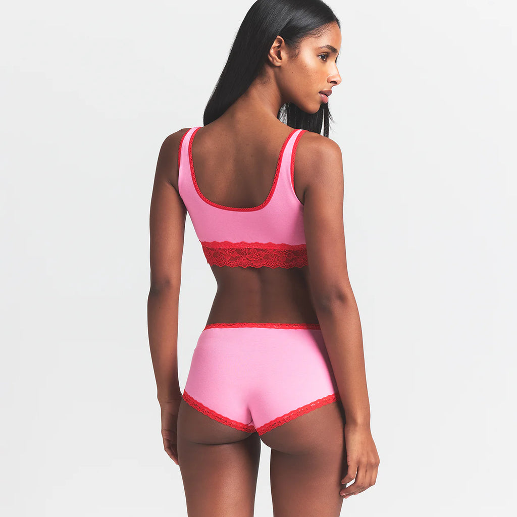 LIGHTWEIGHT COTTON LACE BOY SHORT | CARNATION CONTRAST