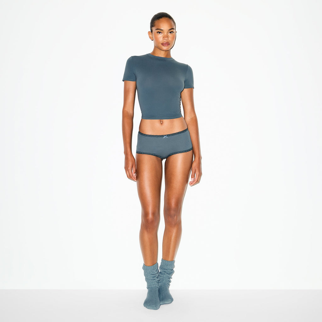 LIGHTWEIGHT COTTON POINTELLE LACE BOY SHORT | ZIRCON TONAL