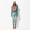 MESH COVER-UPS MIDI SKIRT | CYAN FK BODY PRINT
