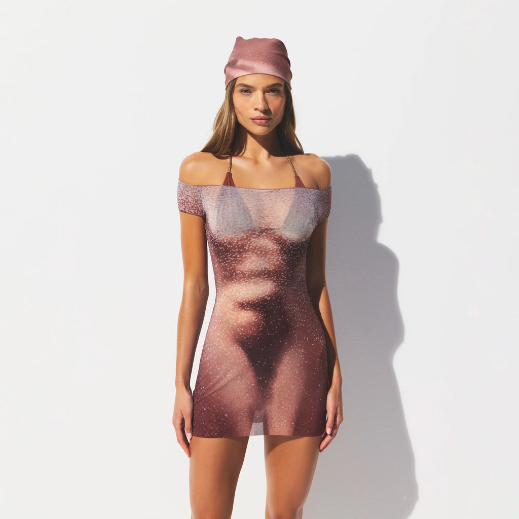 MESH COVER-UPS MINI DRESS | HENNA FK BODY PRINT