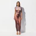 MESH COVER-UPS LONG DRESS | HENNA FK BODY PRINT