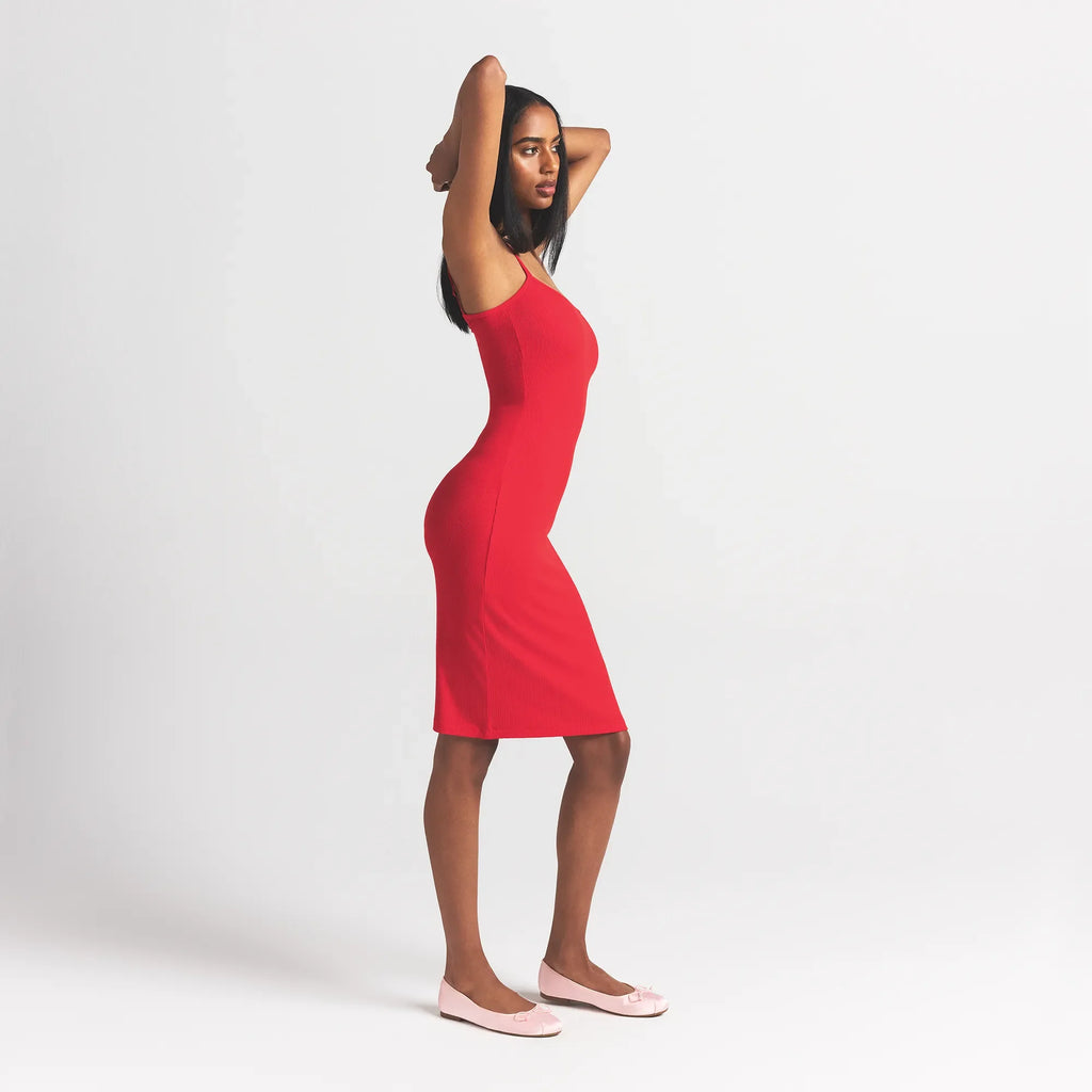 SOFT LOUNGE MIDI SLIP DRESS | CHERRY