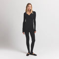 WOOL RIB HENLEY DRESS | OBSIDIAN
