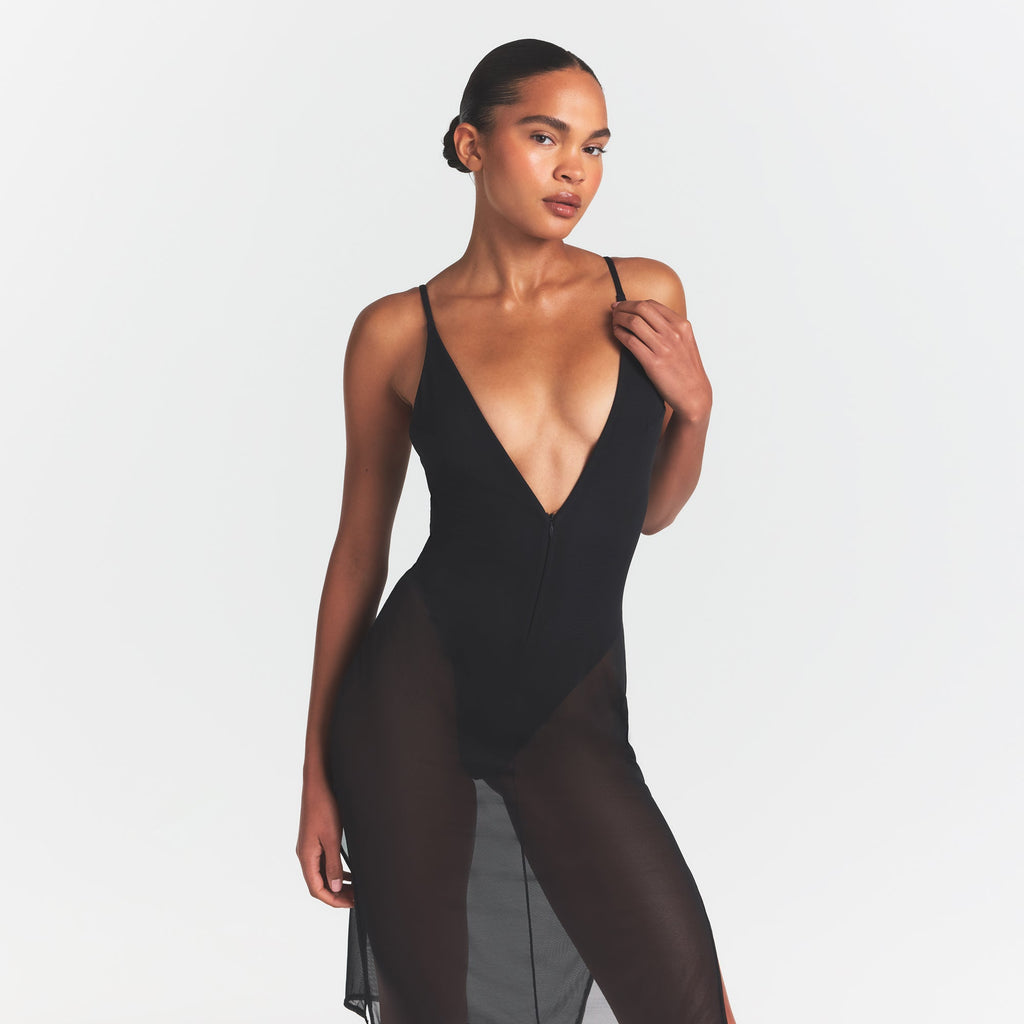 SKIMS BODY MESH PLUNGE MIDI DRESS | ONYX