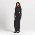 MILKY SHEER MOCK NECK LONG SLEEVE LONG DRESS | OBSIDIAN