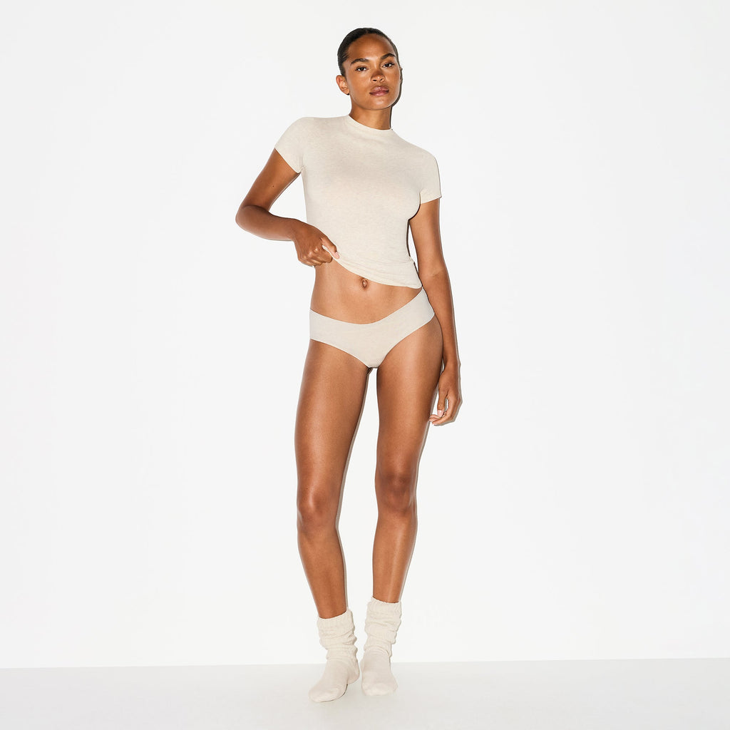 LIGHTWEIGHT COTTON RUCHED BACK HIPSTER | OATMEAL HEATHER