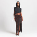 SILK LACE SLIP MIDI SKIRT | ESPRESSO CONTRAST