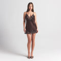 SILK LACE MINI SLIP DRESS | ESPRESSO CONTRAST
