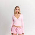 COTTON JERSEY LONG SLEEVE PLUNGE TOP | CHERRY BLOSSOM