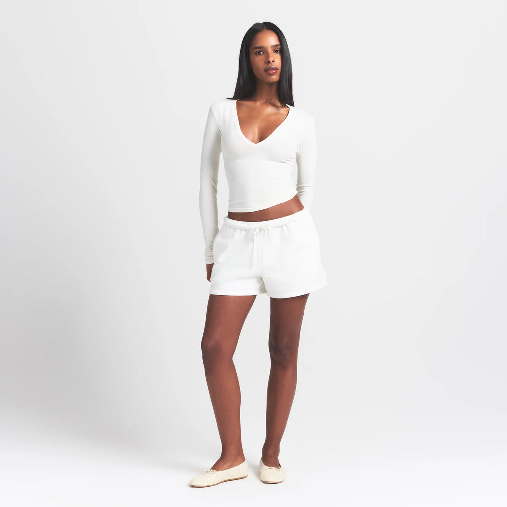 COTTON JERSEY LONG SLEEVE PLUNGE TOP | MARBLE