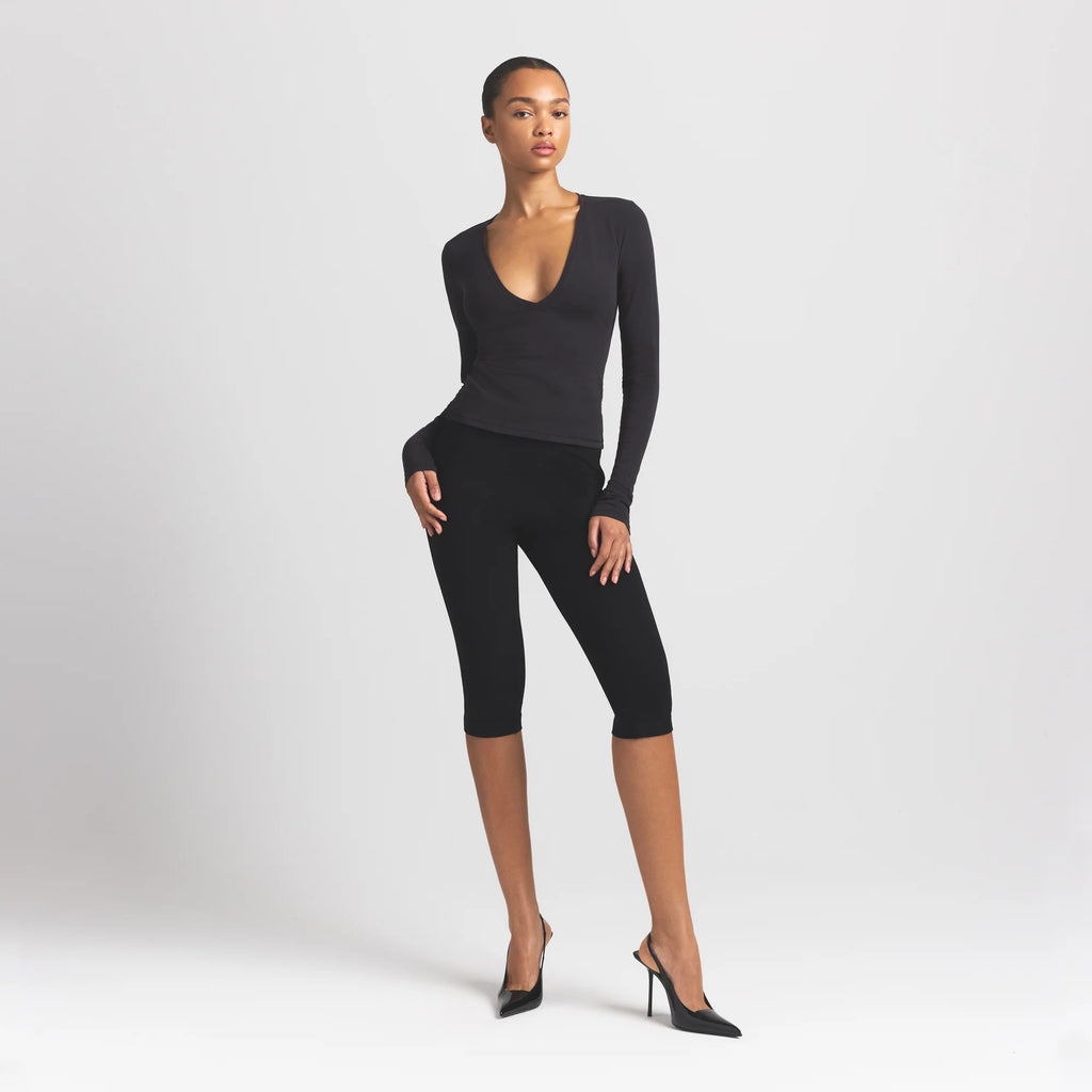 COTTON JERSEY LONG SLEEVE PLUNGE TOP | SOOT