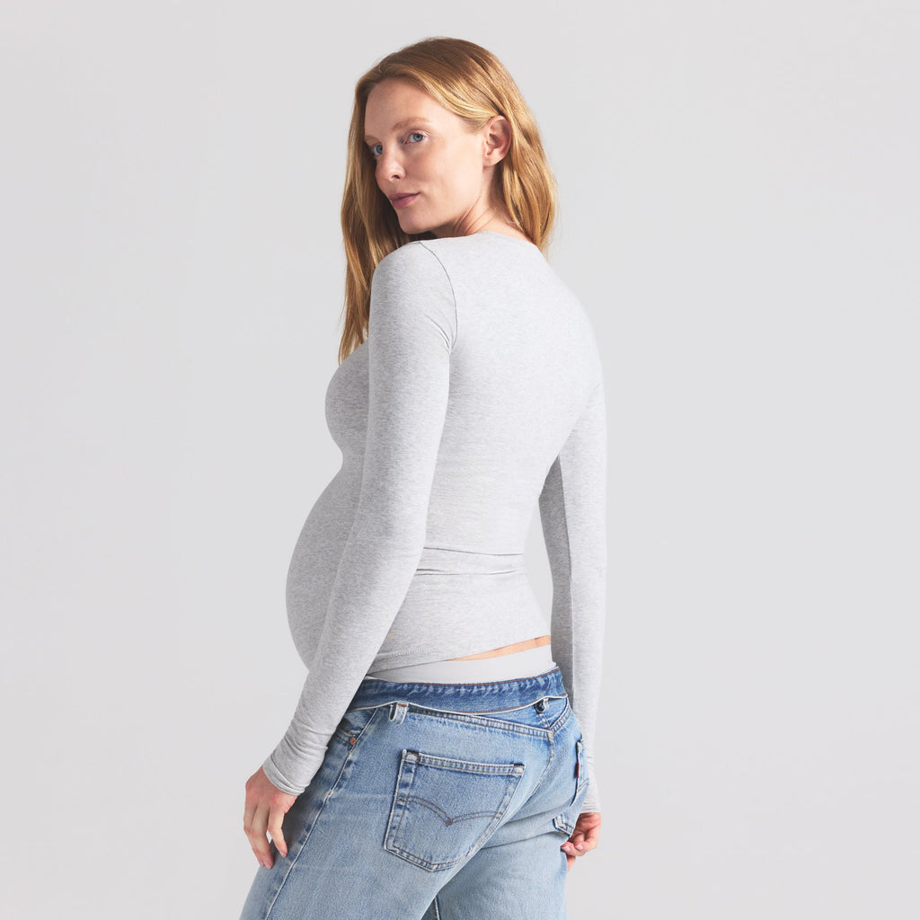 COTTON JERSEY MATERNITY LONG SLEEVE T-SHIRT | LIGHT HEATHER GREY