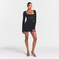 LACE KNIT LONG SLEEVE MINI DRESS | OBSIDIAN