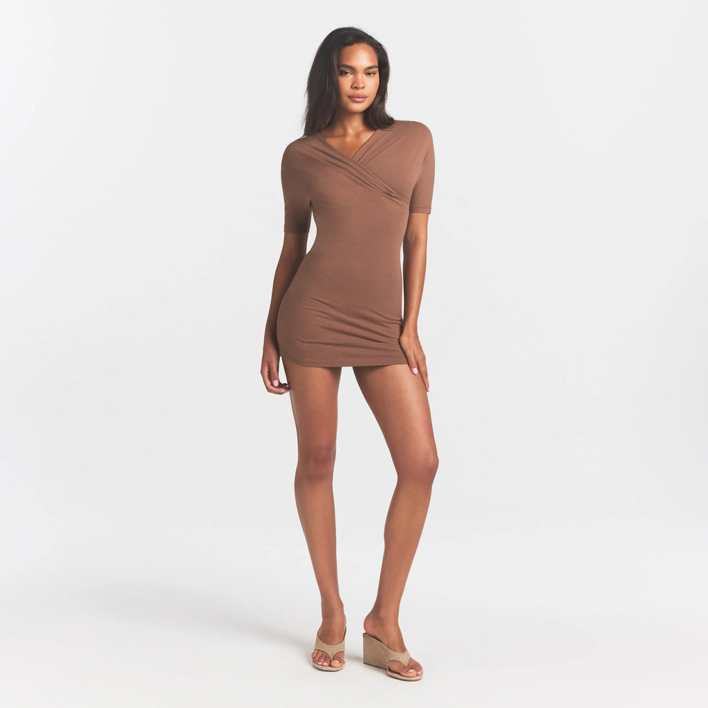 COTTON JERSEY WRAP MINI DRESS | JASPER