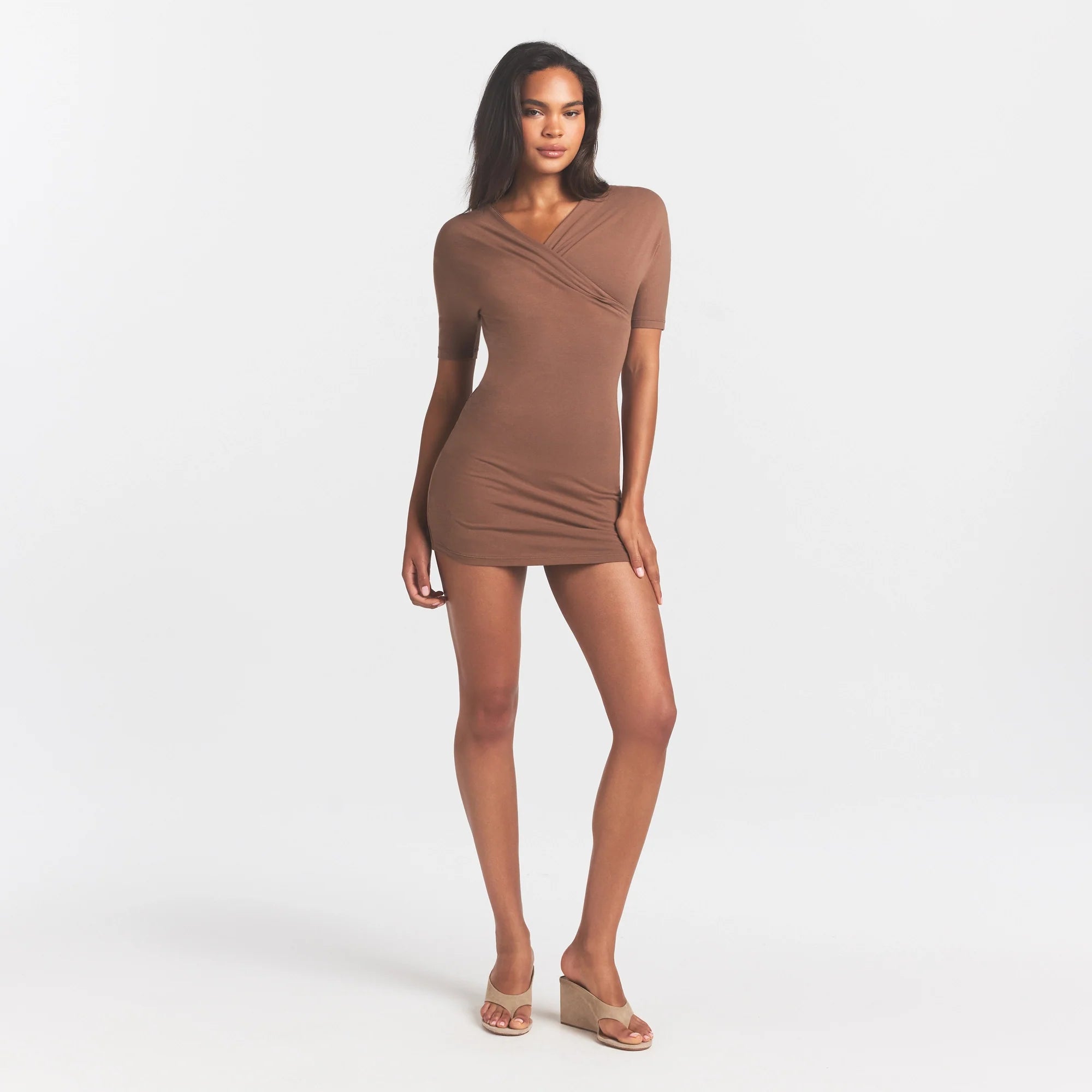 COTTON JERSEY WRAP MINI DRESS | JASPER