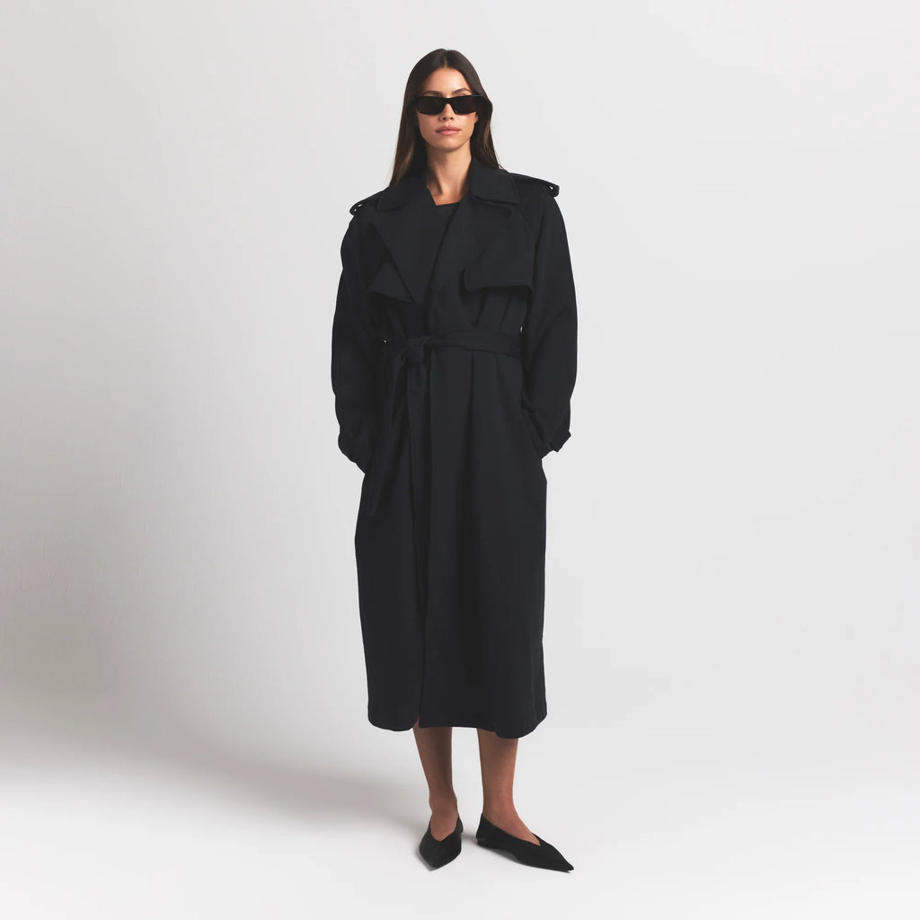 BOYFRIEND FLEECE OVERSIZED TRENCH COAT | ONYX