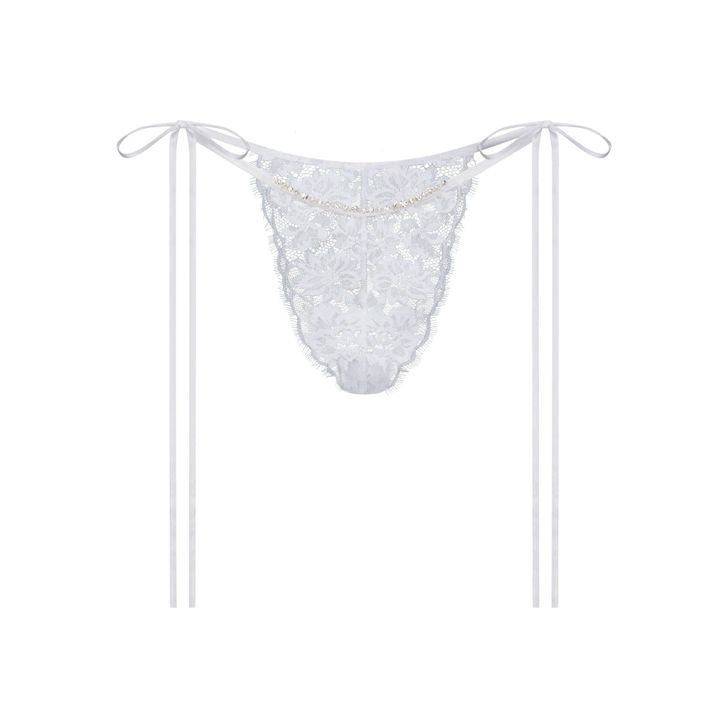 SKIMS LACE TIE SIDE TANGA | SNOW