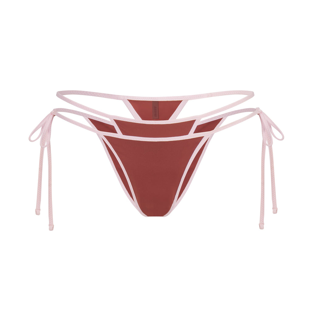 SIGNATURE SWIM LAYERED TIE SIDE BIKINI BOTTOM | HENNA CONTRAST