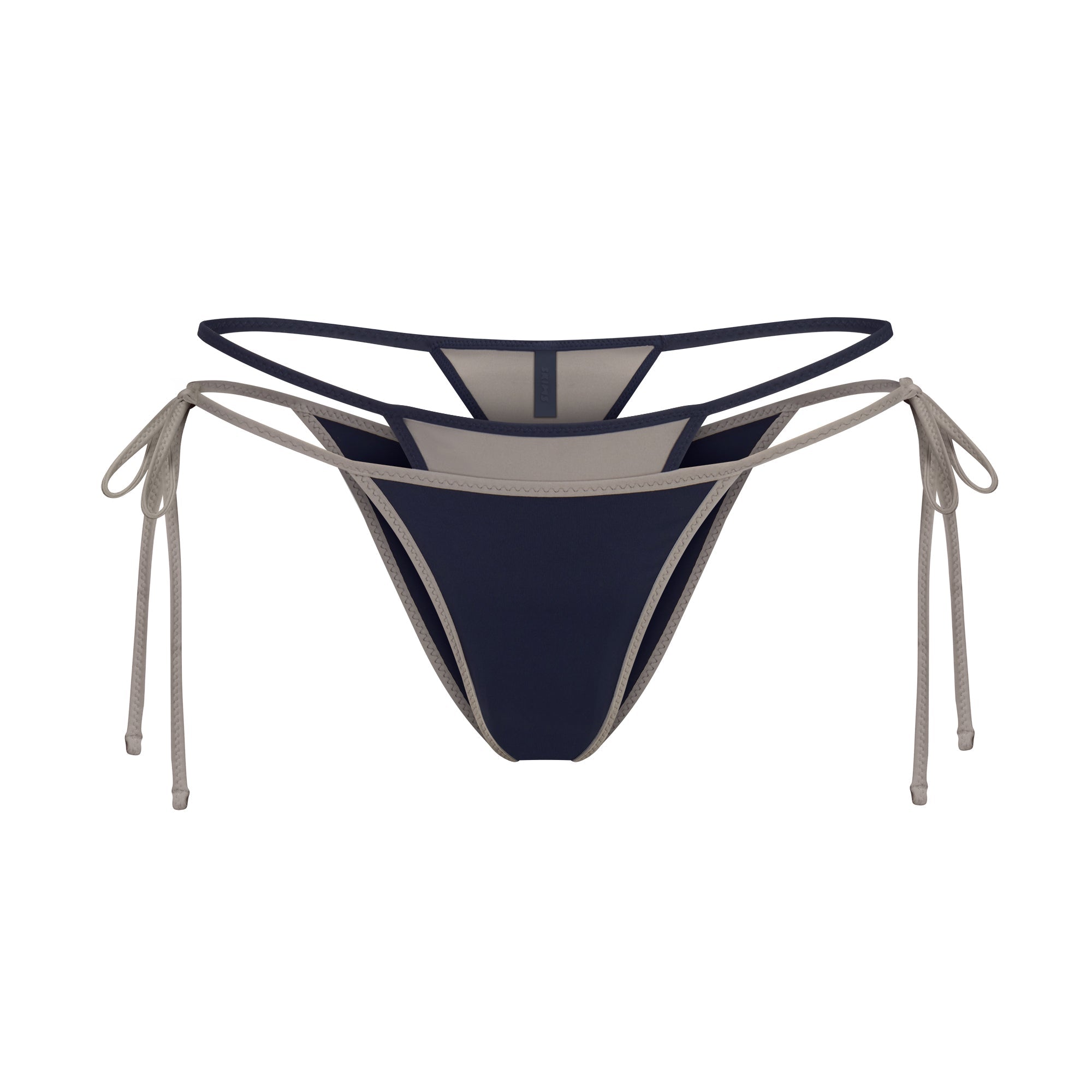 SIGNATURE SWIM LAYERED TIE SIDE BIKINI BOTTOM | NAVY CONTRAST