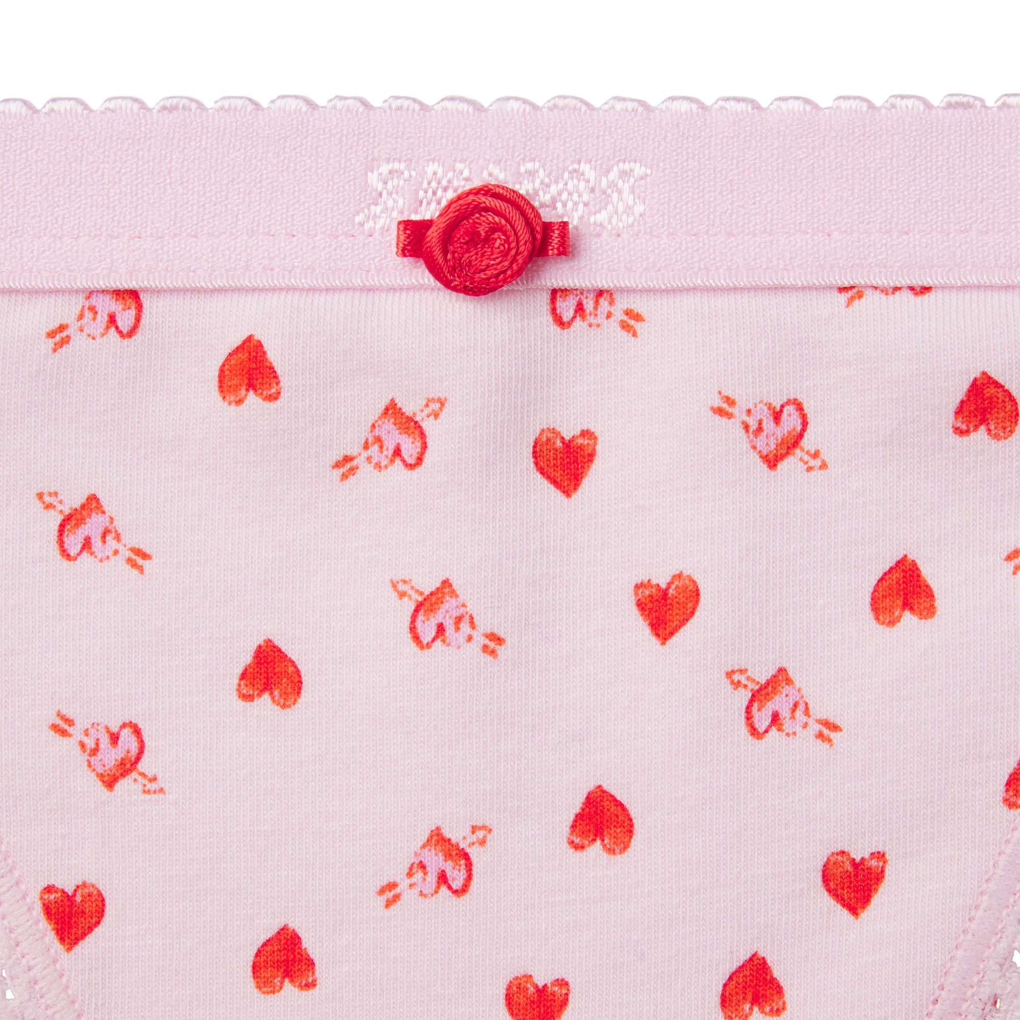 LIGHTWEIGHT COTTON LOGO PICOT THONG | BABY PINK ARROWED HEARTS