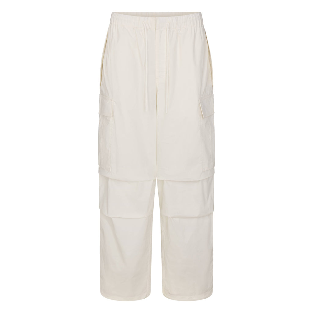WOVEN COTTON OVERSIZED LOW RISE CARGO PANT | EGRET