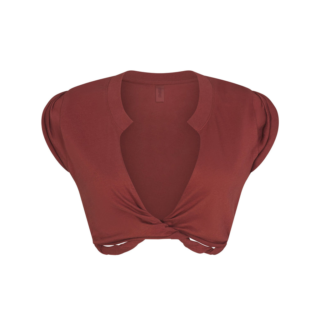 COTTON COVER-UPS PLUNGE TWIST TOP | HENNA