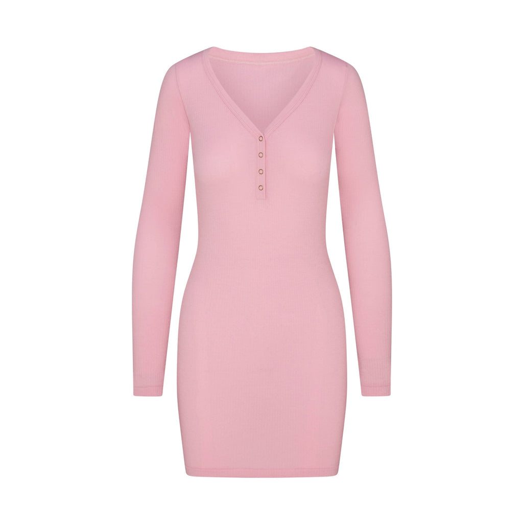 WOOL RIB HENLEY DRESS | HALITE