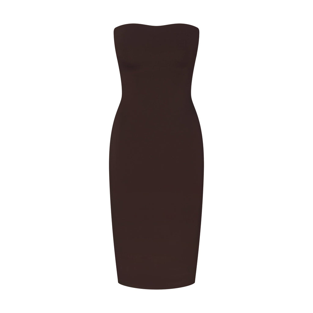 THE ESSENTIAL COLLECTION STRAPLESS MIDI DRESS | ESPRESSO