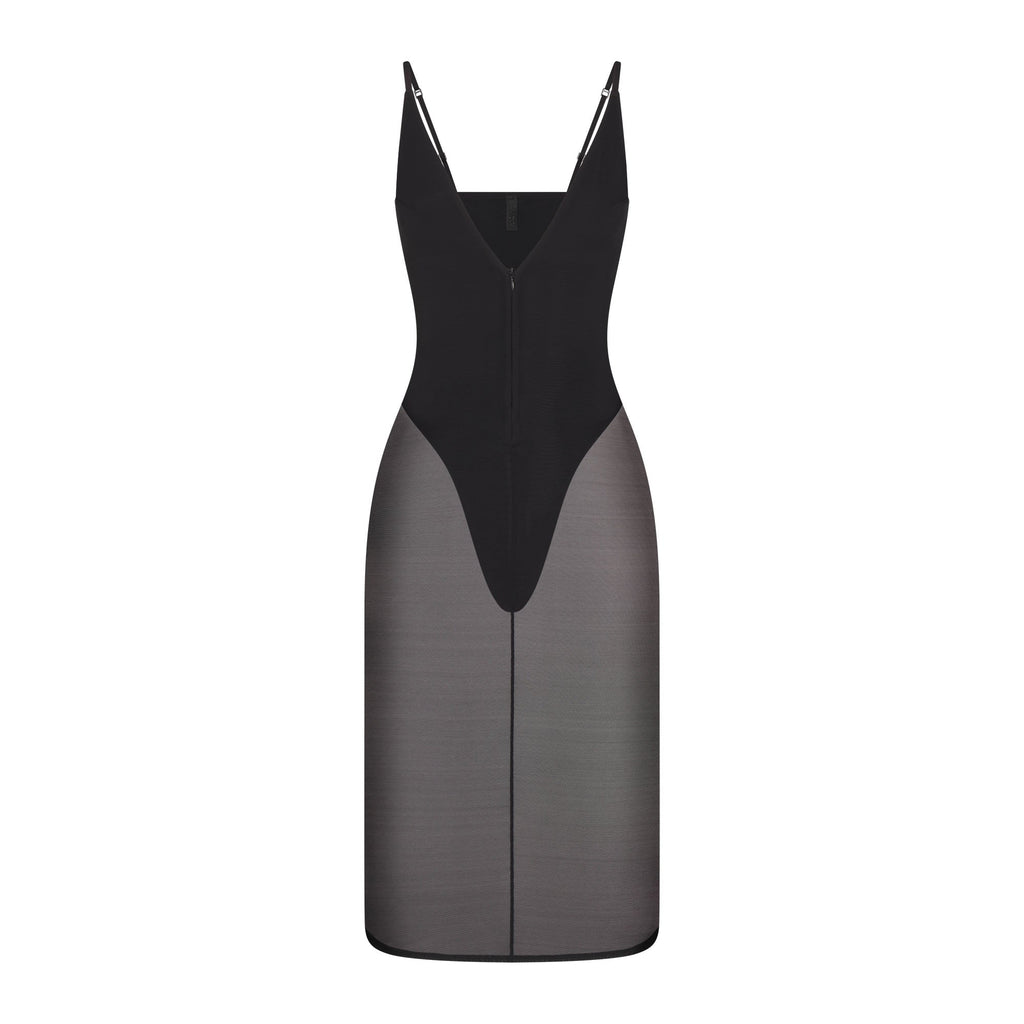 SKIMS BODY MESH PLUNGE MIDI DRESS | ONYX