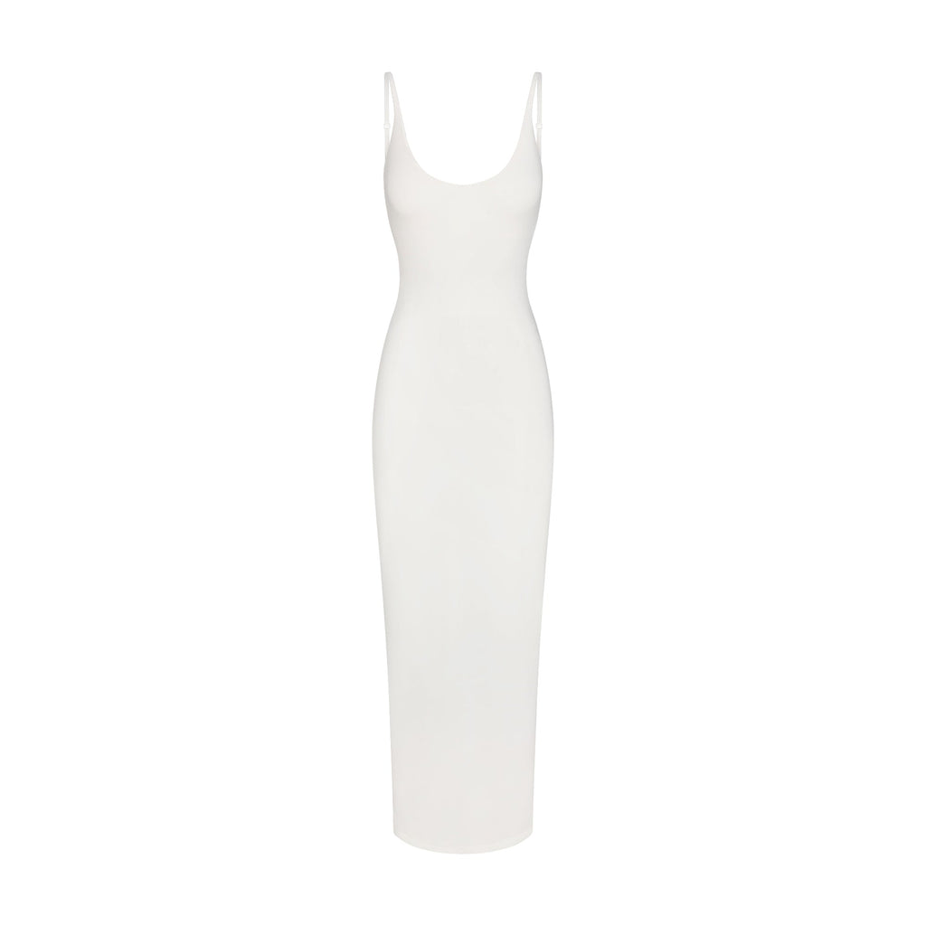 SMOOTH LAYERS SCOOP NECK LONG DRESS | EGRET