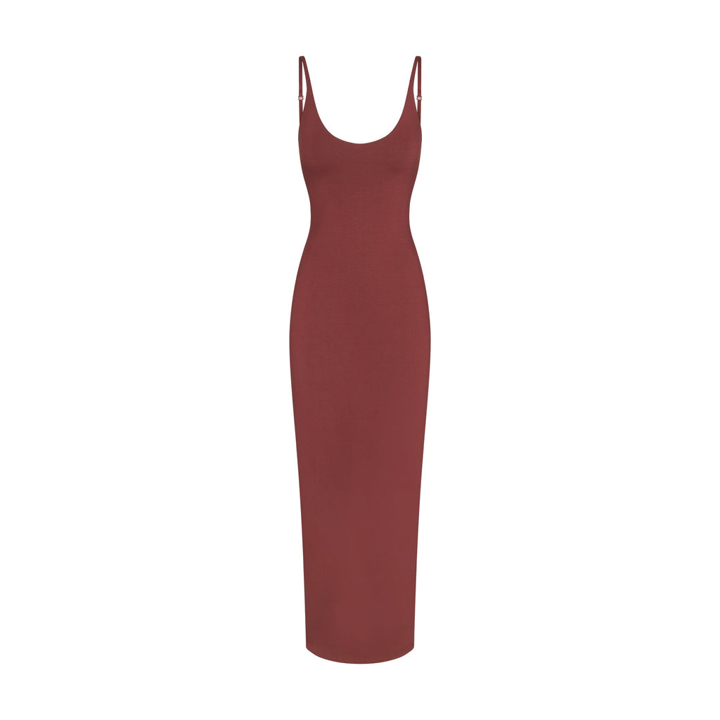 SMOOTH LAYERS SCOOP NECK LONG DRESS | HENNA