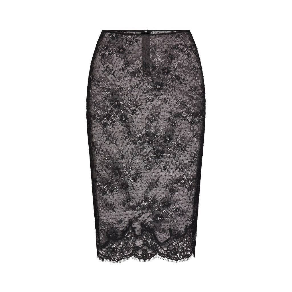 ULTRA FINE LACE MIDI SKIRT | OBSIDIAN